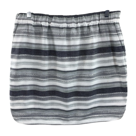 ANN TAYLOR Women’s Gray & White Woven Striped Skirt Short Cotton Poly Blend Sz L - Picture 1 of 15